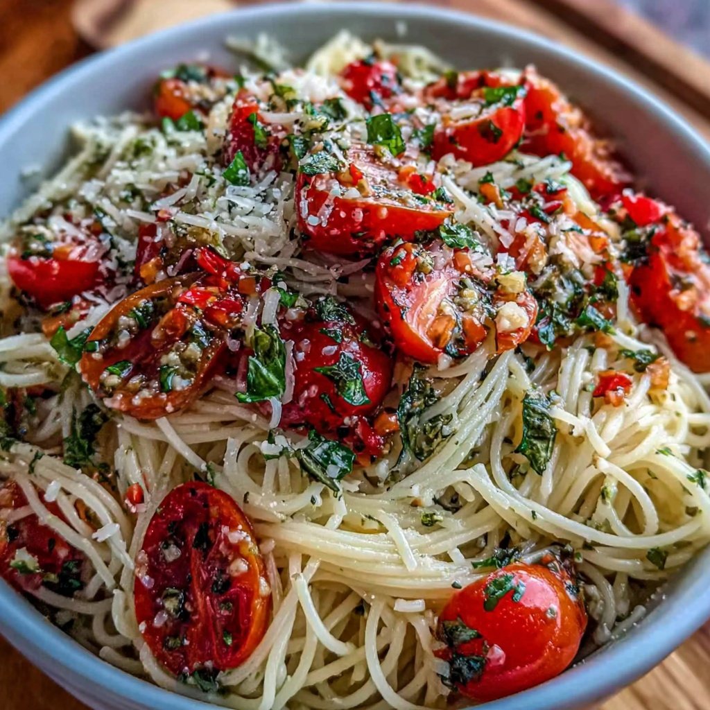 Angel Hair Pasta With Pesto And Tomatoes