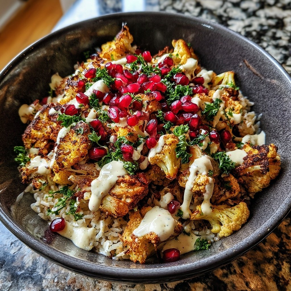 Roasted Cauliflower Tahini Rice Bowl