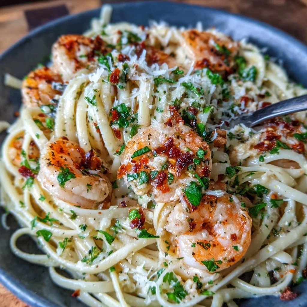 Shrimp Pasta With Garlic Cream Sauce