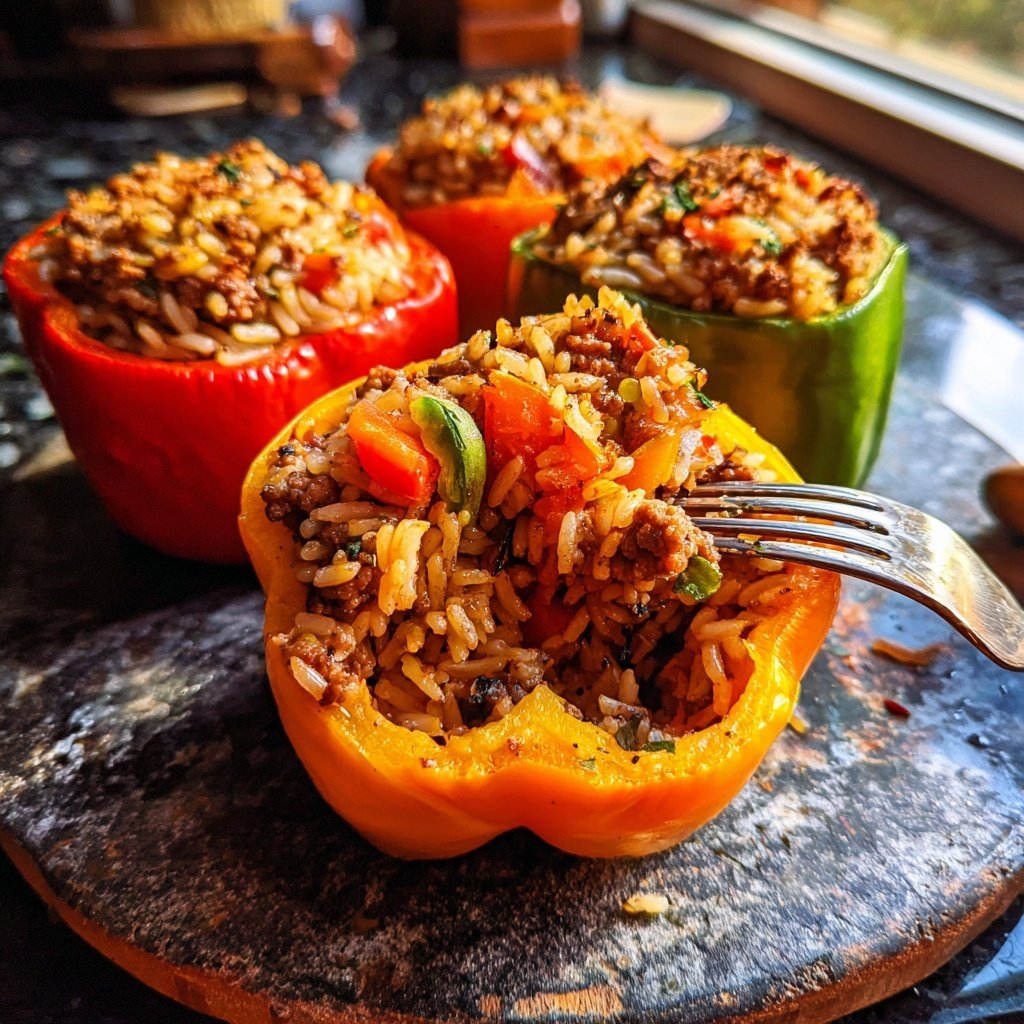 Ground Beef And Rice Stuffed Peppers